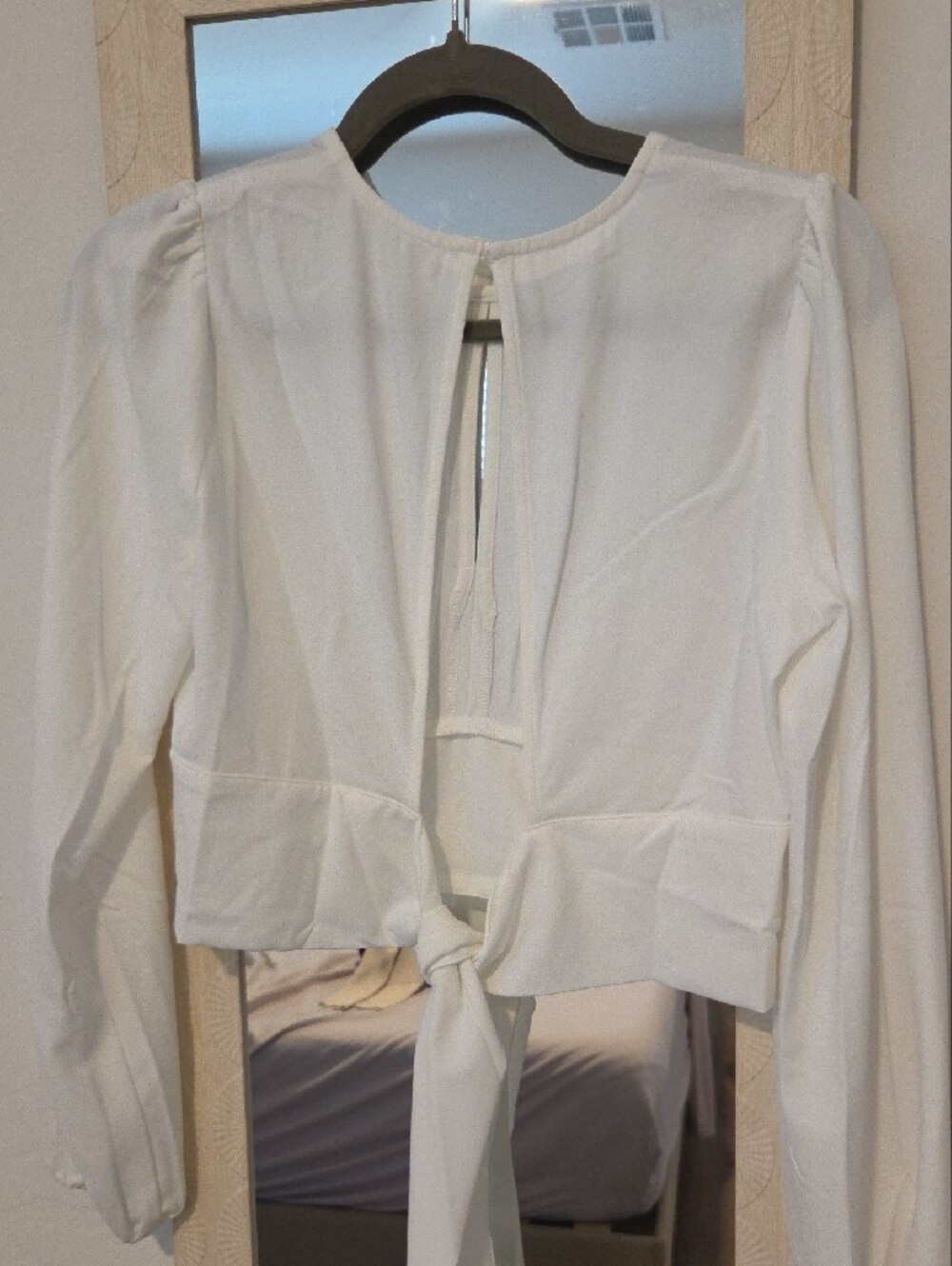 Sage Ivory Long-Sleeve Tie-Back Cropped Blouse - Picture 3 of 3